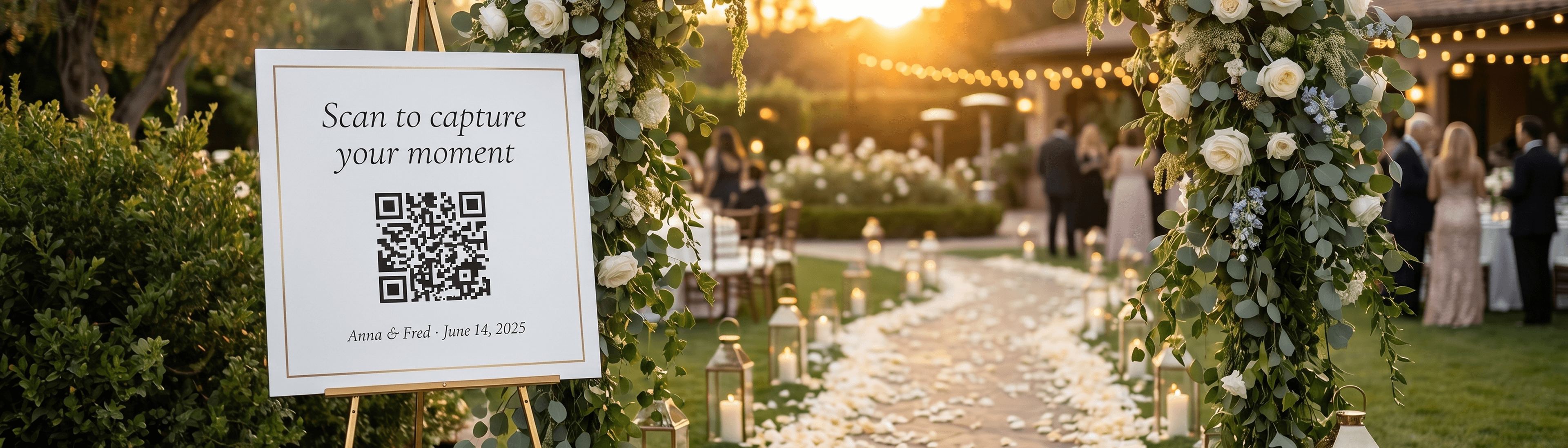 Wedding venue entrance with QR code sign